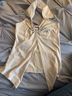 VENUS Beige Halter Crop Top with Twist Front